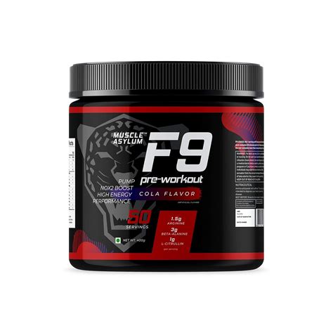 Muscle Asylum F9 Pre-Workout 50 Servings 400gm (Cola Flavor) : Amazon ...