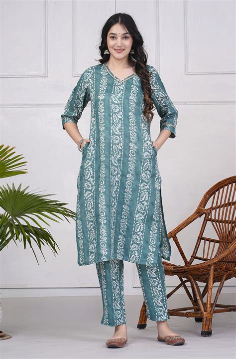 Women Cotton Kurti Set Online | Cotton Cigarette & Palazzo Pants With Kurti