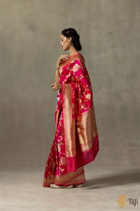 Orange-Gulabi Pink Pure Katan Silk Banarasi Handloom Saree - Tilfi