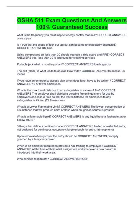 OSHA 511 Exam Questions And Answers 100% Guaranteed Success - OSHA 511 ...