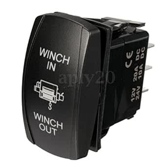 SAZ DEKOR 7Pin Momentary Rocker Switch Winch In/Out Blue LED Light ...