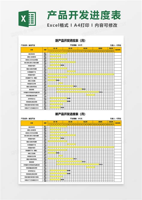 新产品开发进度表（月）Excel模板下载_熊猫办公