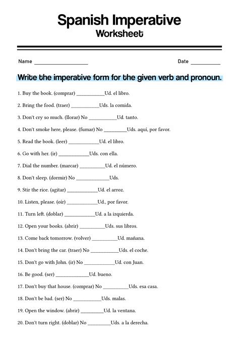 Commands In Spanish Worksheet - Printable Word Searches