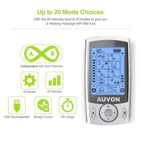AUVON Dual Channel TENS Unit Muscle Stimulator Machine with 20 Modes, 2 ...