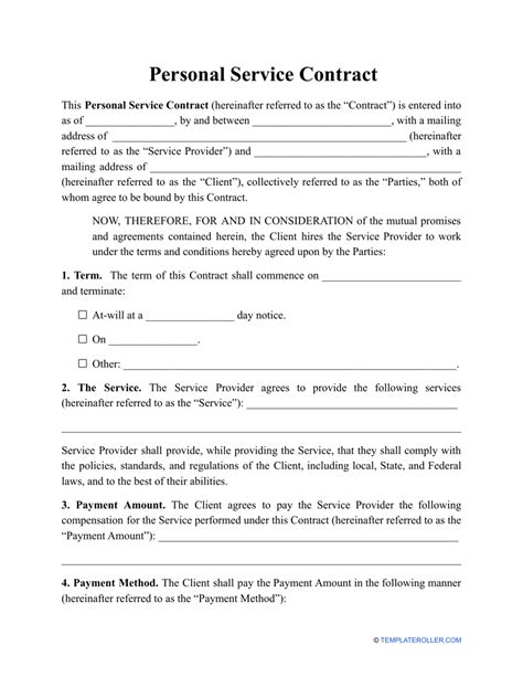 Image result for Personal Service Contract Example
