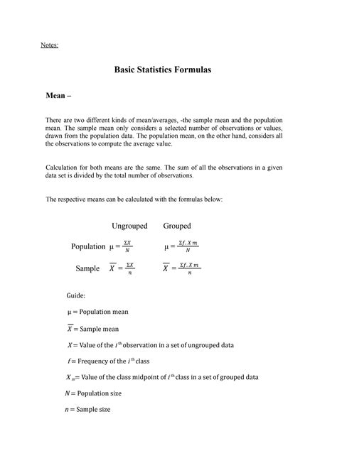 Image result for Basic Statistics Formulas with Examples