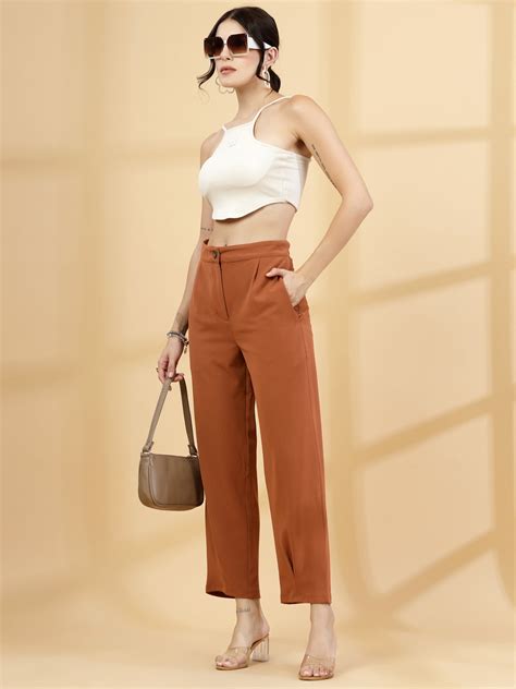 Women Rust Regular Fit Mid-Rise Parallel Trousers – CINK