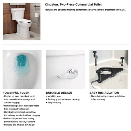 Kohler K-25077-0 Kingston 1.28 GPF Two-Piece Elongated Chair Height ...