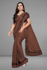 Buy KJP VILLA Self Design Bollywood Lycra Blend Brown Sarees Online ...