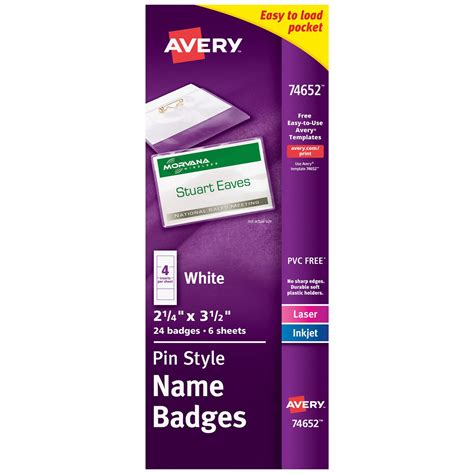 Avery Customizable Name Badges with Pins, 2.25" x 3.5", Clear Name Tag ...