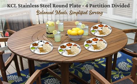 Buy KCL Stainless Steel Round Plate - 4 Partition Divided, Lunch/Dinner ...