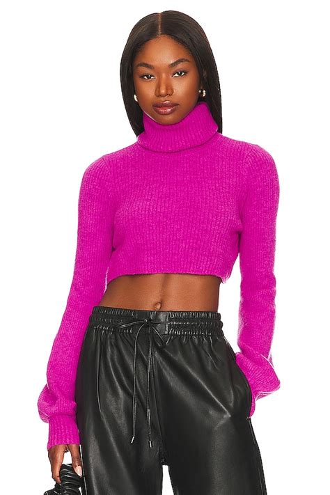 Camila Coelho Cesare Cropped Sweater in Bright Magenta | REVOLVE