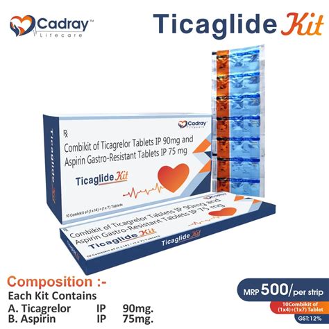 Ticaglide Kit (Ticagrelor 90mg 14 Tablet + Aspirin 75mg 7 Tablet Kit)