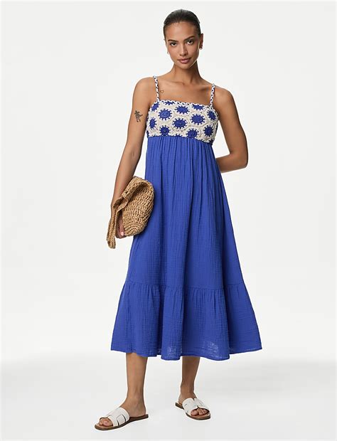 Buy Pure Cotton Square Neck Midaxi Beach Dress at Marks & Spencer