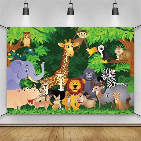 Buy AWERT Polyester 6x3.6ft Cartoon Jungle Animals Banner Jungle Safari ...