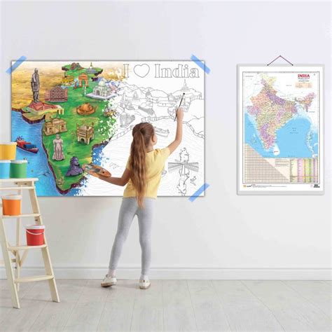 GIANT INDIA COLOURING POSTER and India Political Map | Combo of 1 ...
