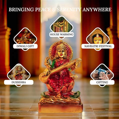 Ekhasa Aura Series Antique Gold Painted Maa Saraswati Idol (5 inch ...