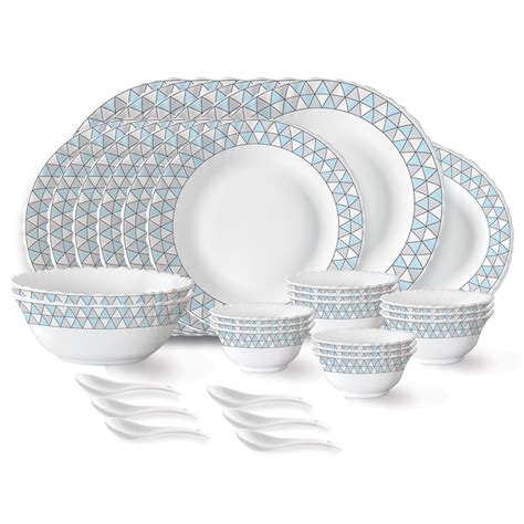 Larah by Borosil Weave Fluted Series Opalware Dinner Set | 33 Pieces ...