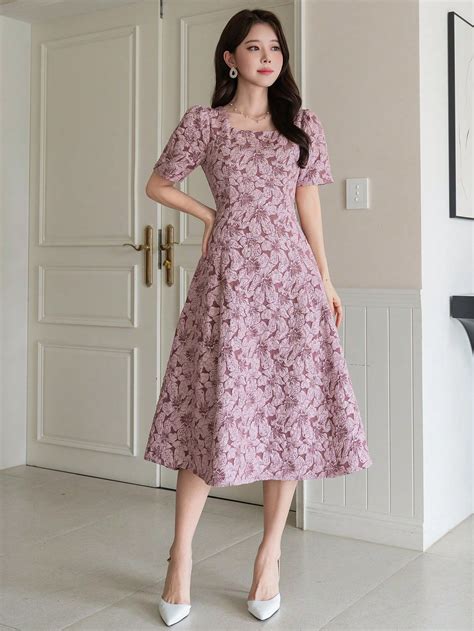 Women's Square Neck Short Sleeve Floral Dress in 2025 | Short sleeve ...