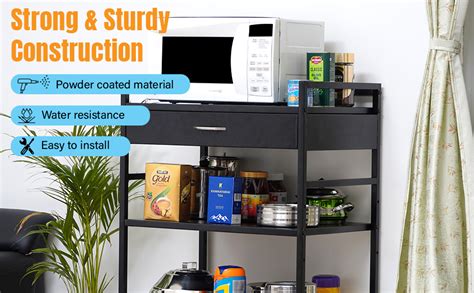 Livzing 3 Tier Metal Dish Rack Height Adjustable Microwave Stand for ...