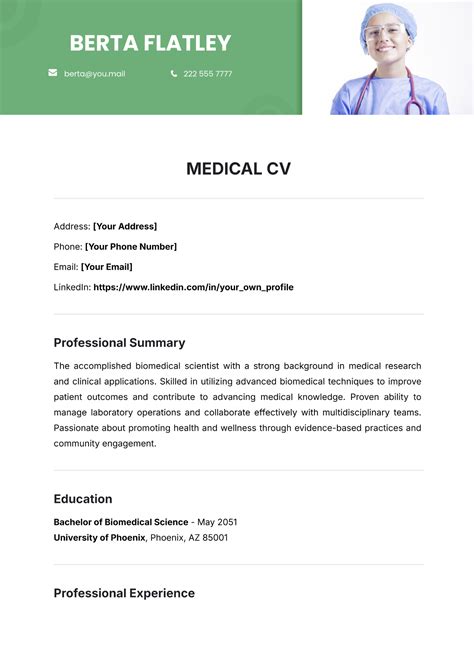 Image result for Example Medical CV