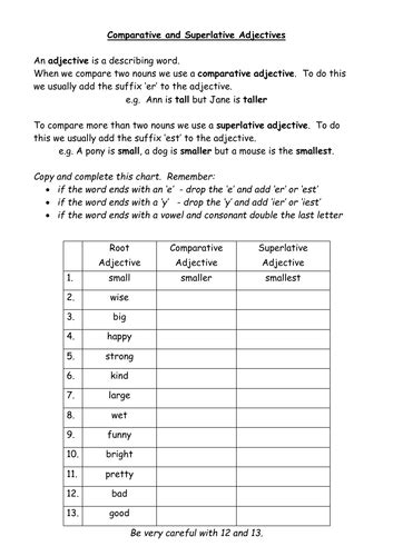 KS2 Worksheet - Comparative and Superlative Adjectives (2 versions ...