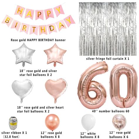 60th Birthday Decorations for Women Rose Gold Happy 60 Birthday Banner ...