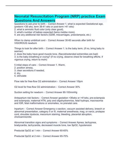 Neonatal Resuscitation Program (NRP) practice Exam Questions And ...