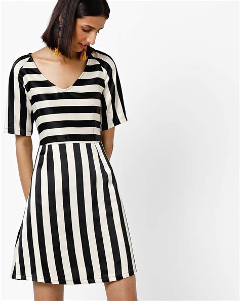 Striped white and black dress online
