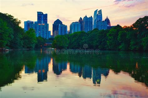Colorful Sunset Over the Skyline Mid Town Atlanta Editorial Photo ...