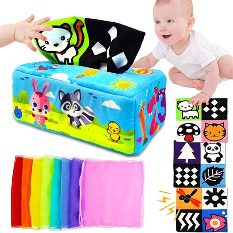 Buy SNOWIE SOFT® Baby Tissue Box Toy,Soft Stuffed High Contrast Crinkle ...