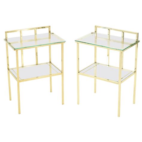 Glamorous Vintage French Solid Brass and Glass Two Tier End or Side ...