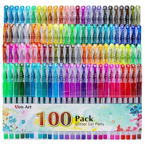 Aen Art Glitter Gel Pen-Set Of 100 Unique Colors Glitter Pens With Grip ...