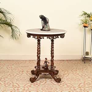 AAKRITI ART CREATIONS Fiona End Table in Teakwood with Walnut Finish ...