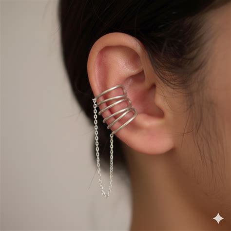 No Piercing Ear Cuffs for Women: Silver Spiral With Chain Drop ...
