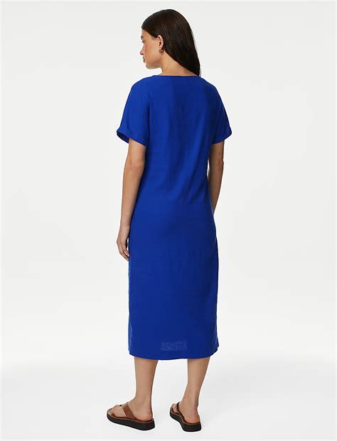 Buy Linen Rich V-Neck Midi T-Shirt Dress at Marks & Spencer