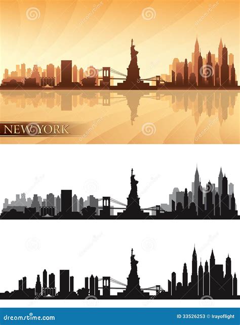 New York City Skyline Detailed Silhouettes Set Stock Vector ...