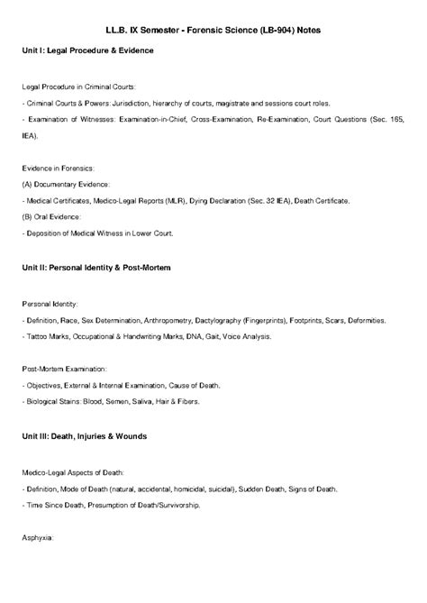 LL.B. IX Sem Forensic Science LB904 Notes: Legal Procedures & Evidence ...
