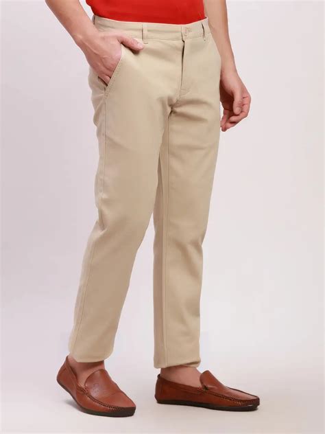Parx Men Cream Solid Low Rise Tapered Fit Cotton Blend Trouser – MyRaymond