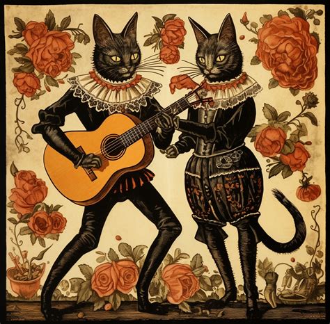 Renaissance Musical Cat Art Print Free Stock Photo - Public Domain Pictures