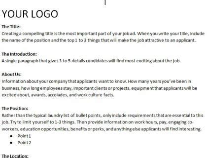 Image result for Example of a Job Posting