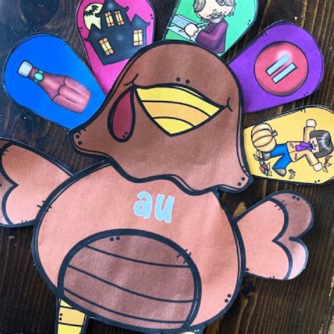 🦃 Au and Aw words Turkey Feathers Phonics Vowel Team Activity