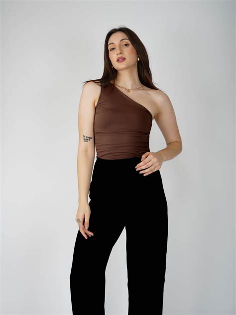 Brown One Shoulder Bodysuit - Halo Bodysuit (Coco)