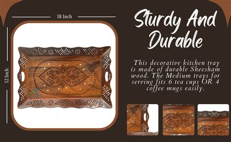 RARE AVENUES Wooden Tray Set - 18x12 & 15x10 Inches, Tea Tray Set for ...