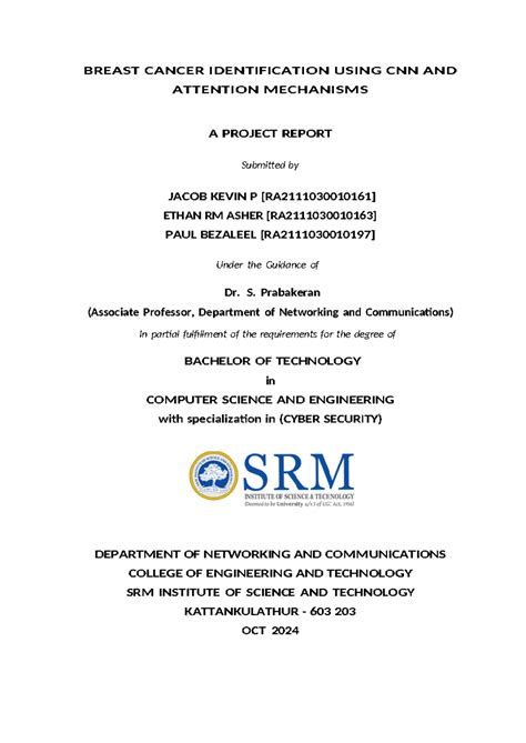 Project Report V1 - BREAST CANCER IDENTIFICATION USING CNN AND ...