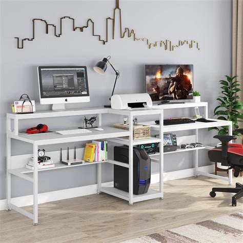 Buy Tribesigns 94.5 inch Double Computer Desk with Storage Shelf, Extra ...