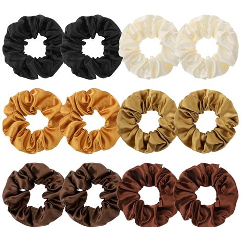 WY LIGHTING LEVEL 12 Pieces Satin Silk Scrunchies for Hair, 6 Color ...