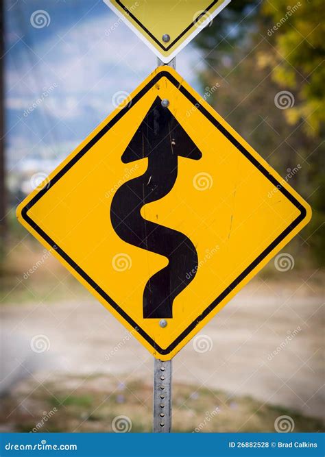 Winding road ahead stock photo. Image of sign, curve - 26882528