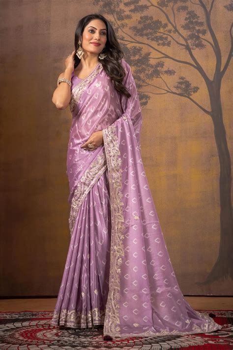 Lavender Threadwork Satin Silk Saree – KAJREE