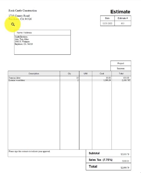 Image result for QuickBooks Estimate Template